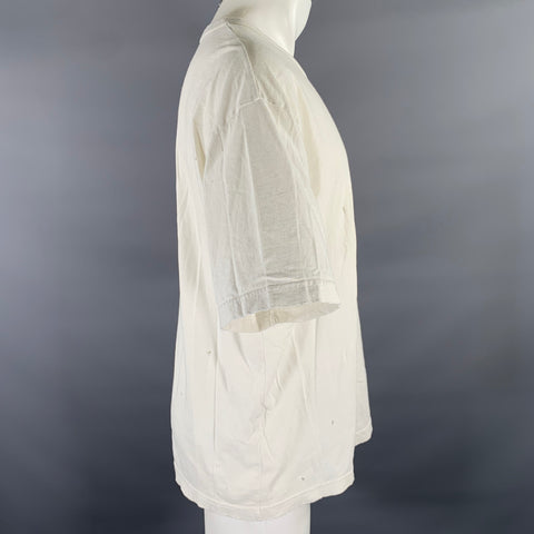 VISVIM Size L White Distressed Cotton Crew-Neck T-shirt