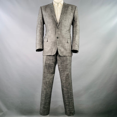 VERSACE COLLECTION Size 46 Black White Woven Bamboo Single Breasted Suit