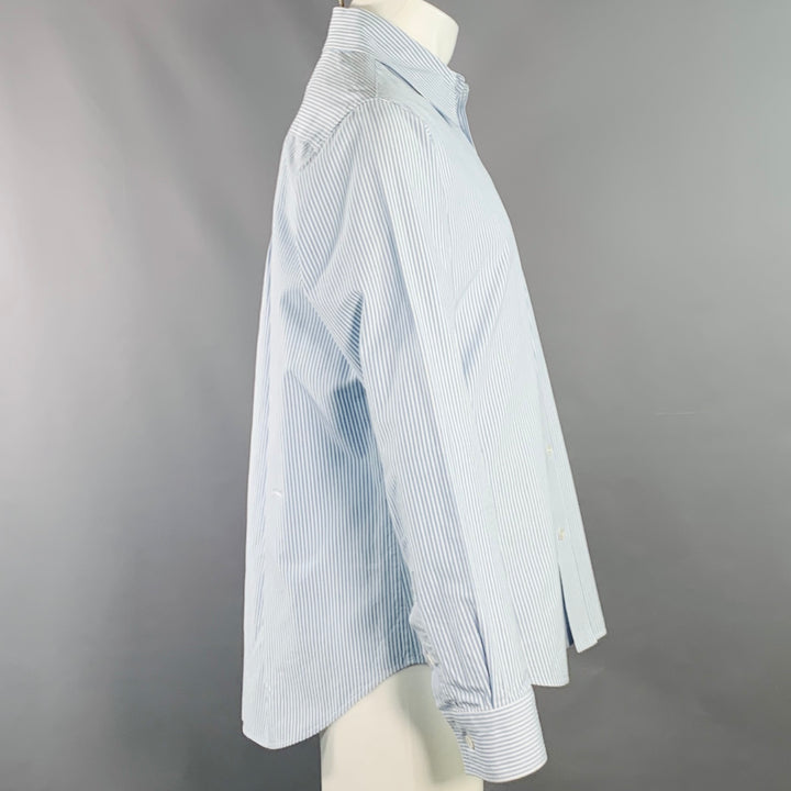 BOTTEGA VENETA Size S Light Blue White Stripe Cotton Long Sleeve Shirt