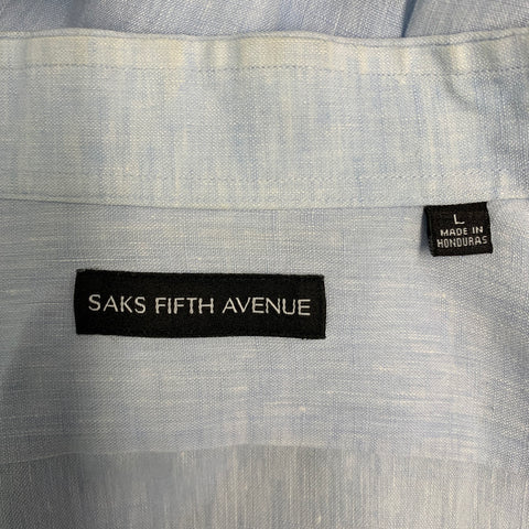 SAKS FIFTH AVENUE Size L Blue Linen Button Up Long Sleeve Shirt