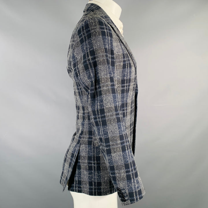 TIGER of SWEDEN Size 36 Grey Navy Plaid Cotton Blend Sport Coat