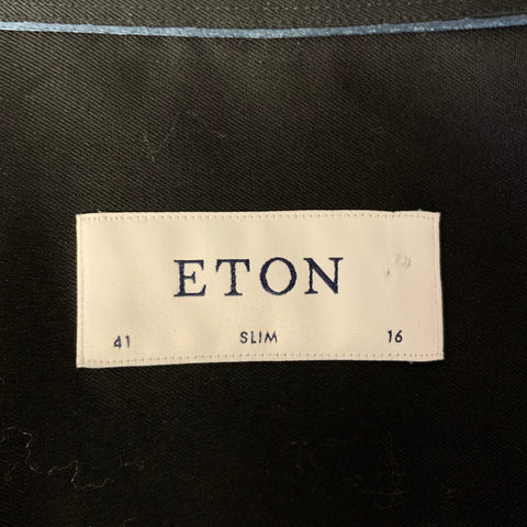 ETON Size M Black Solid Cotton Spread Collar Long Sleeve Shirt