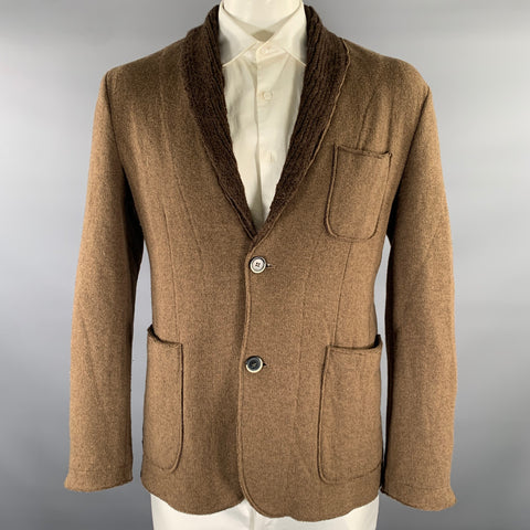 BARENA Taille 44 Veste de sport marron en mélange de laine à col châle