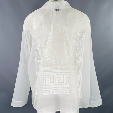 KTZ Size M White Graphic Nylon Button Up Long Sleeve Shirt
