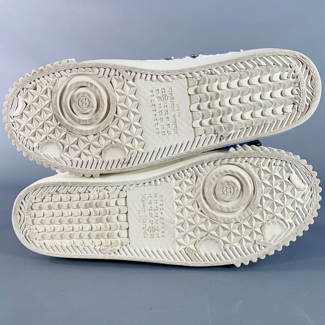 MAISON MARGIELA NEW EVOLUTION Size 5 White Leather Canvas Distressed Low Top Sneakers