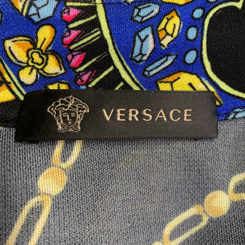 VERSACE SS19 Size S Black Multi Color Floral Silk Pointed Collar Long Sleeve Shirt