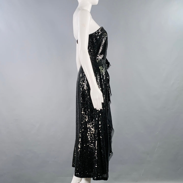 PRABAL GURUNG Size 2 Black Polyester Sequined Strapless Dress