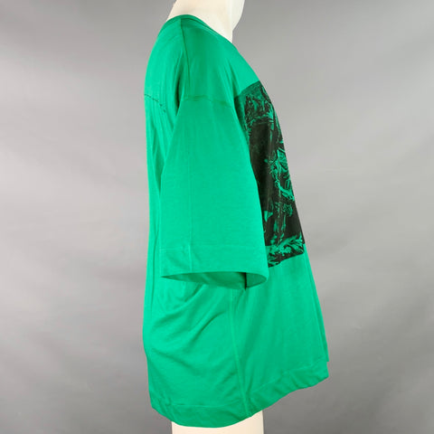DRIES VAN NOTEN Size S The Lion Hunt Green Black Graphic Cotton Crew Neck T-shirt