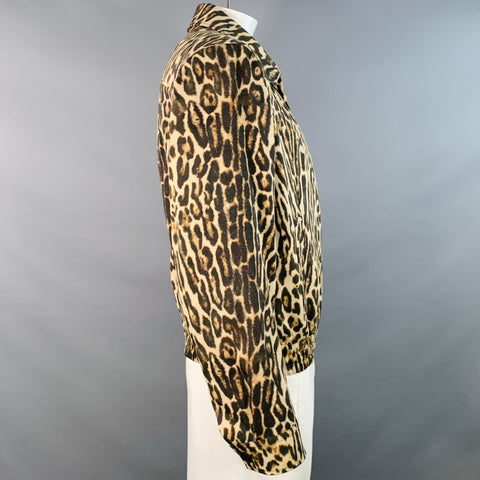 DRIES VAN NOTEN Size XL Yellow Brown Animal Print Wool Zip Up Blouson Jacket