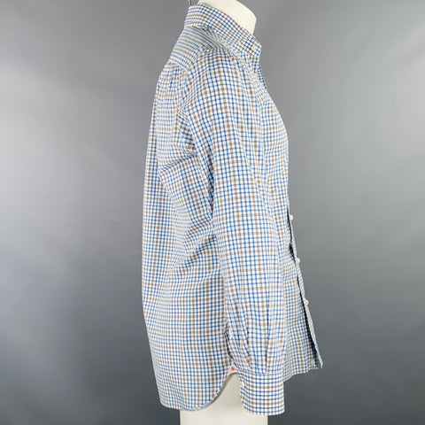 ISAIA Size M Blue White Brown Plaid Cotton Spread Collar Long Sleeve Shirt
