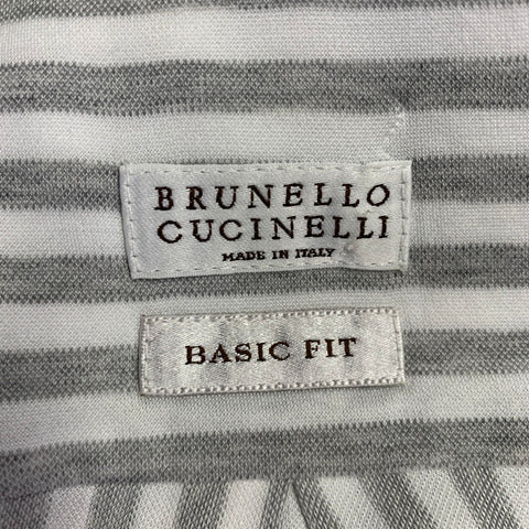 BRUNELLO CUCINELLI Size 36 White Grey Stripe Long Sleeve Shirt