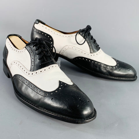 SILLA ARGENTINO Size 11 Black White Perforated Leather Wingtip Oxford Lace-Up Shoes