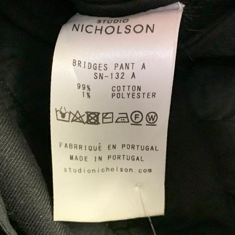 STUDIO NICHOLSON Size S Bridges Black White Slubby Cotton Twill Pleated Wide Leg Casual Pants