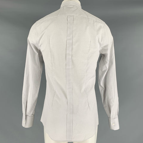DOLCE & GABBANA Size M White Grey Dots Cotton Button Up Long Sleeve Shirt
