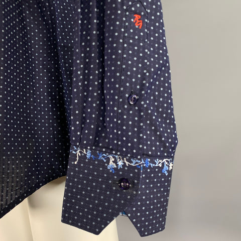 ROBERT GRAHAM Size XL Navy Blue Embroidery Cotton Long Sleeve Shirt
