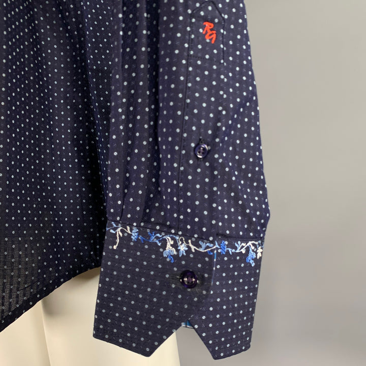 ROBERT GRAHAM Size XL Navy Blue Embroidery Cotton Long Sleeve Shirt
