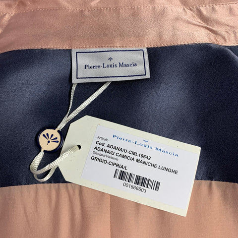 PIERRE-LOUIS MASCIA Size L Blue Pink Color Block Silk Long Sleeve Shirt