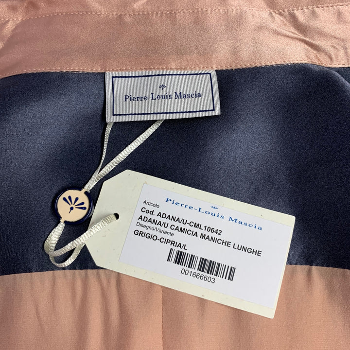 PIERRE-LOUIS MASCIA Size L Blue Pink Color Block Silk Long Sleeve Shirt