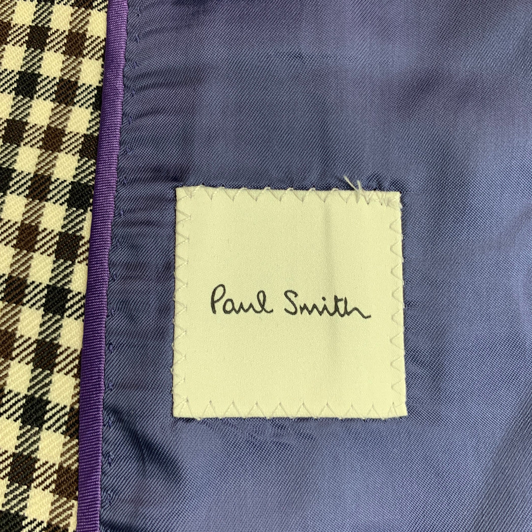 PAUL SMITH Size 40 White Black Brown Checkered Wool Sport Coat