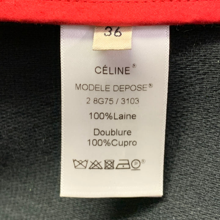 CELINE Size 4 Black Wool Zippers Detail Bondage Coat