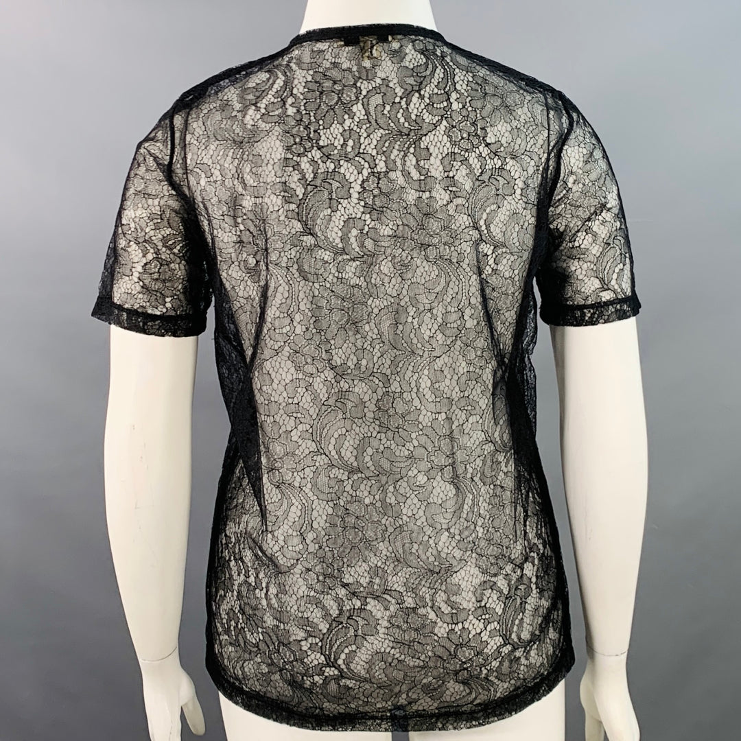 BURBERRY LONDON Size 12 Black Lace Crew Neck Short Sleeve T-Shirt