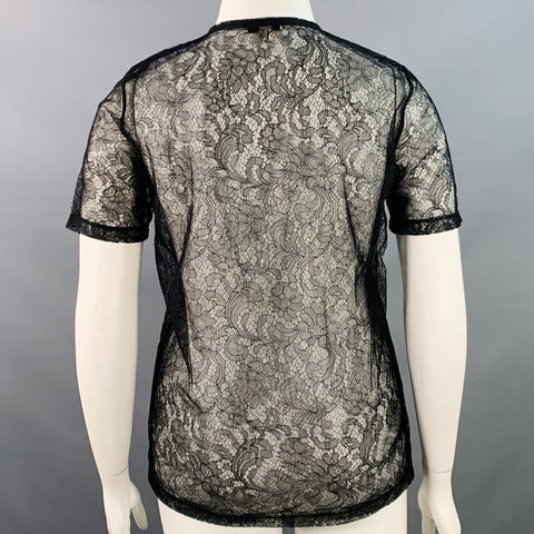 BURBERRY LONDON Size 12 Black Lace Crew Neck Short Sleeve T-Shirt