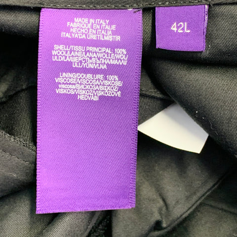 RALPH LAUREN Size 42 Long Black Wool Peak Lapel Single Button Tuxedo