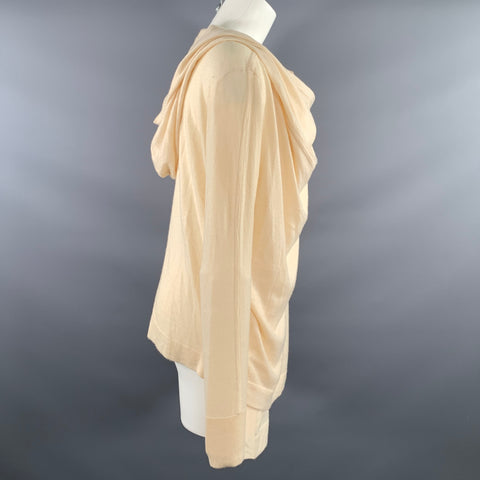 DONNA KARAN Size M Cream Knit Hooded Cardigan Womens