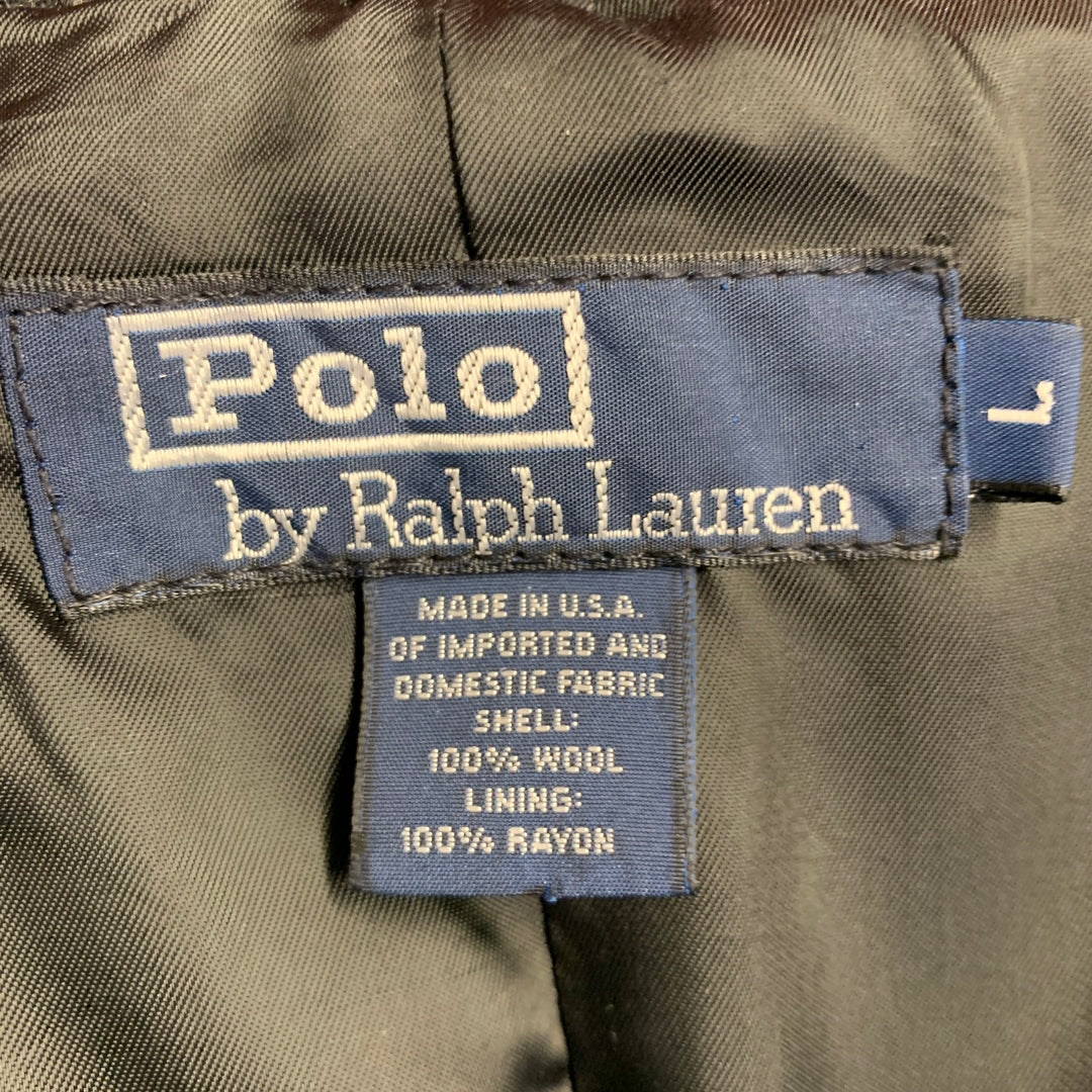 POLO by RALPH LAUREN Melton Size L Charcoal Grey Wool Double Breasted Notch Lapel Peacoat