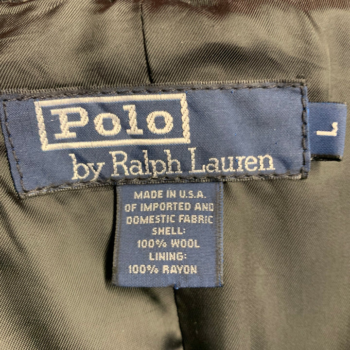 POLO by RALPH LAUREN Melton Size L Charcoal Grey Wool Double Breasted Notch Lapel Peacoat