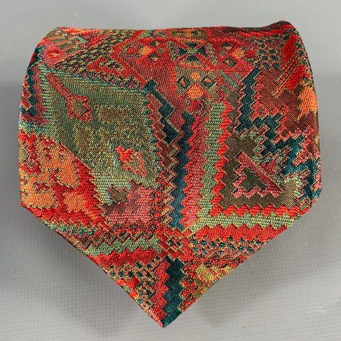 GIANNI VERSACE Red Green Woven Silk Tie