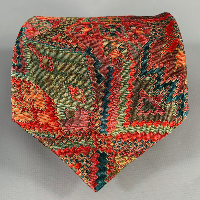 GIANNI VERSACE Red Green Woven Silk Tie