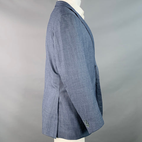 ISAIA Size 40 Regular Navy White Woven Wool Notch Lapel Sport Coat