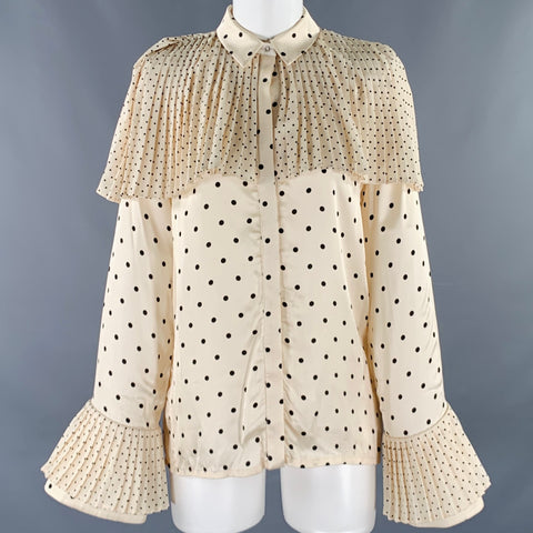 MOTHER OF PEARL Size 4 Beige Black Viscose Polka Dot Pleated Blouse
