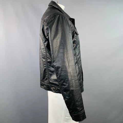 JOHN VARVATOS STAR USA Size L Black Coated Cotton Twill Snaps Jacket