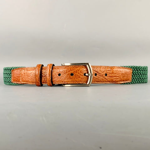 TORINO Size 32 Green Brown Braided Elastic Cord Leather Belt