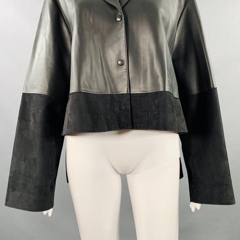 LOEWE Size 2 Black Leather Mixed Materials Lambskin Leather Jacket Blazer