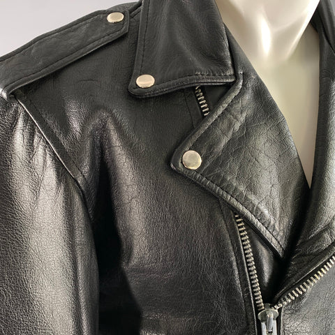 UNIK Size 42 Black Leather Moto Racer Jacket