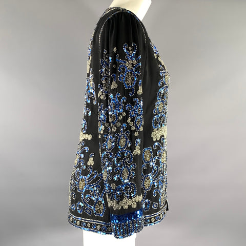 SAKS FIFTH AVENUE Size 4 Navy Blue Polyester Geometric Long Sleeve Dress Top – Sui Generis Designer Consignment