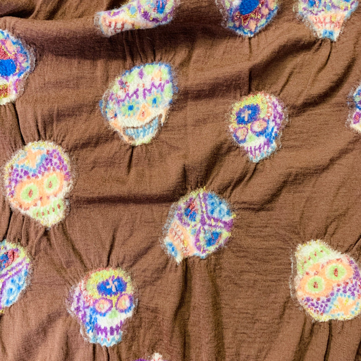 KAPITAL Brown Multi Color Sugar Skull Wool Scarf