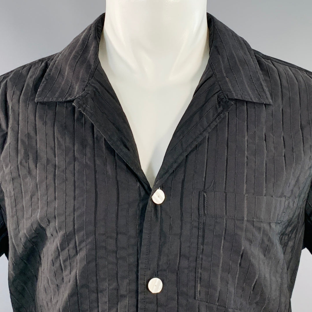 OUR LEGACY Size S Black Pinstripe Polyester Cotton Short Sleeve Shirt