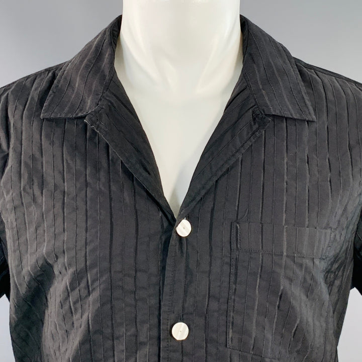 OUR LEGACY Size S Black Pinstripe Polyester Cotton Short Sleeve Shirt
