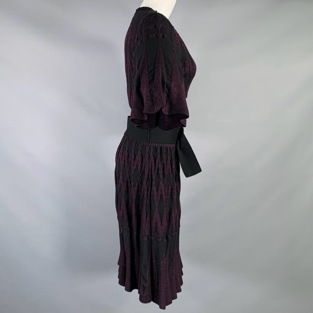 3.1 PHILLIP LIM Size M Purple Black Knit Geometric Belted Knee Length Dress