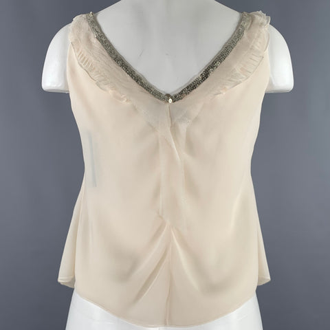 J.MENDEL Size 6 Cream Silk Ruffled Sleeveless Dress Top
