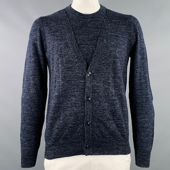 MAISON MARTIN MARGIELA Size L Navy Grey Heather Wool Flax Sweater