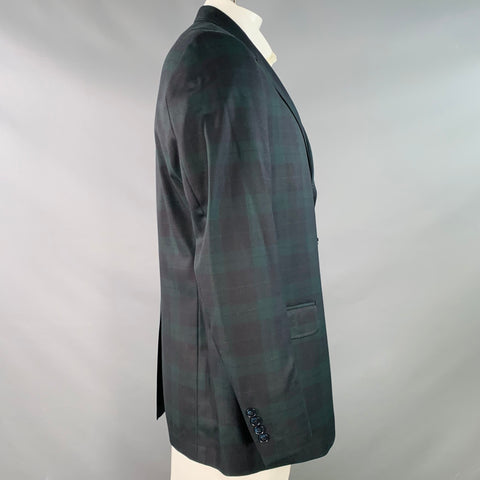 O'CONNELL'S Size 42 Black Green Blackwatch Plaid Virgin Wool Sport Coat