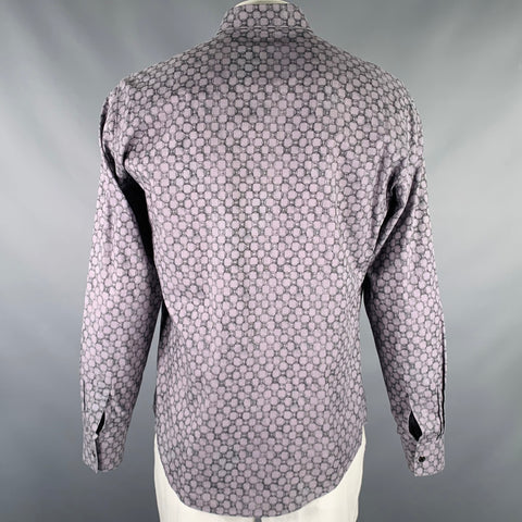 HERMES Size L Purple Black Geometric Cotton Button Up Long Sleeve Shirt