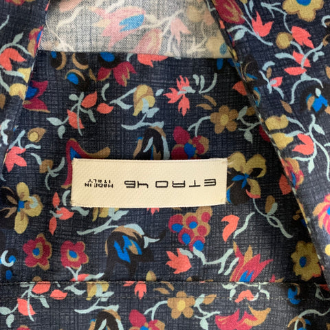 ETRO Size XL Navy Floral Cotton Button Down Long Sleeve Shirt