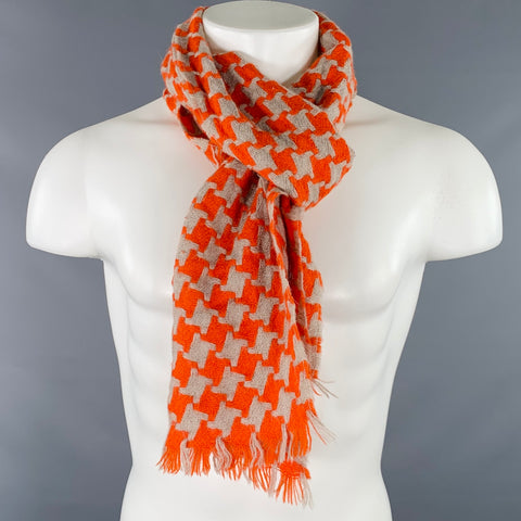 ELVANG Orange Beige Houndstooth Alpaca Woven Scarf