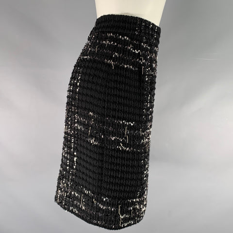 CHANEL Size 4 Black White Cotton Blend Chain Skirt